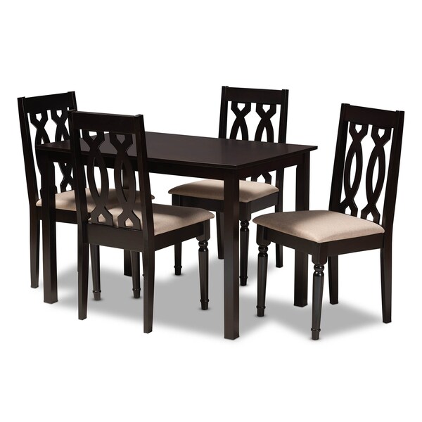 Baxton Studio Cherese Sand Upholstered Espresso Finished 5-Piece Wood Dining Set 157-9733-8026 - main